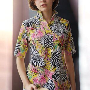 NWOT TZU TZU (MED) Sport African Drem Daisey Short Sleeve Golf Shirt